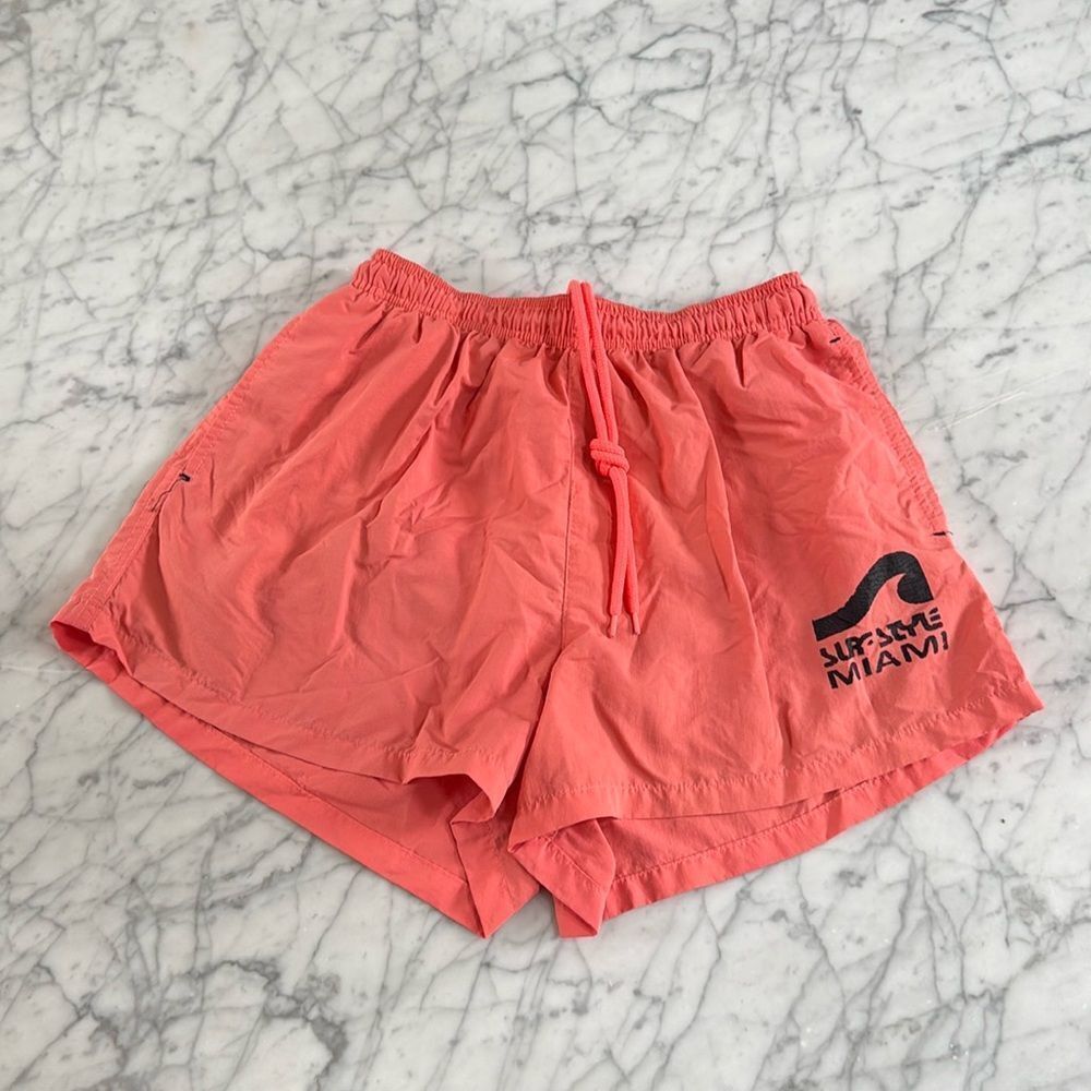vintage vtg 90s surf style neon orange short swim trunks Sz M
